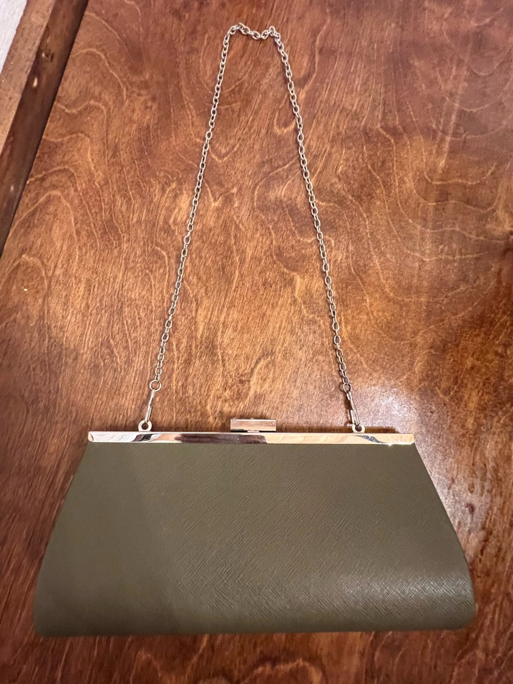 Olive Green Hard/Stiff‎ Evening Bag/Clutch/Purse with Silver Chain Formal Wear